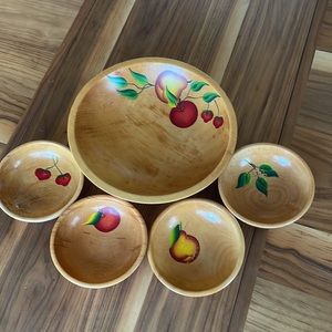 Vintage 5 Pc wooden wood salad / fruit bowl set Mid Century Modern MCM